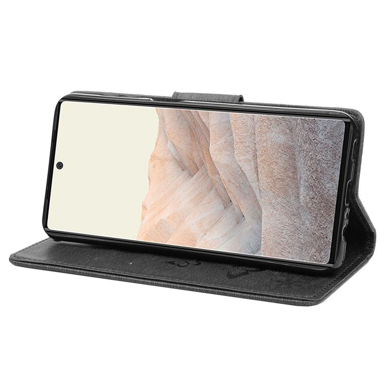 Anti-fingerprint Imprint Big Butterflies Leather Mobile Phone Case Stand Wallet Stand Covering for Google Pixel 6a - Black