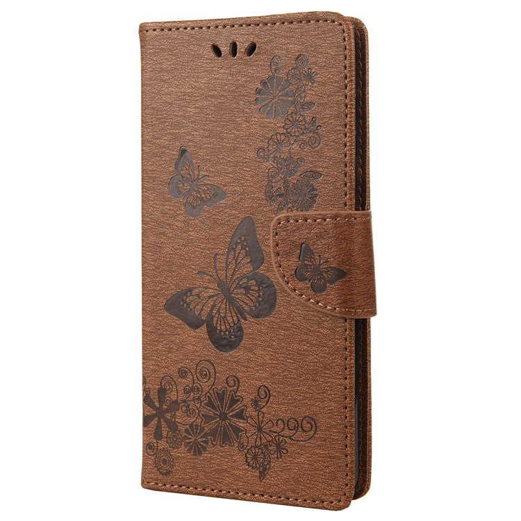 Anti-fingerprint Imprint Big Butterflies Leather Mobile Phone Case Stand Wallet Stand Covering for Google Pixel 6a - Brown