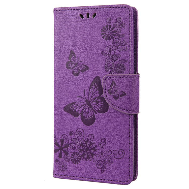 Anti-fingerprint Imprint Big Butterflies Leather Mobile Phone Case Stand Wallet Stand Covering for Google Pixel 6a - Purple