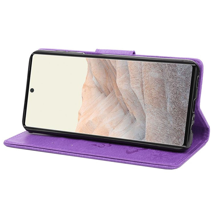 Anti-fingerprint Imprint Big Butterflies Leather Mobile Phone Case Stand Wallet Stand Covering for Google Pixel 6a - Purple