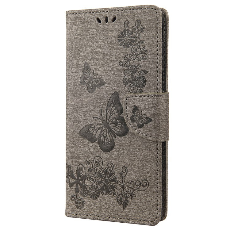 Anti-fingerprint Imprint Big Butterflies Leather Mobile Phone Case Stand Wallet Stand Covering for Google Pixel 6a - Grey