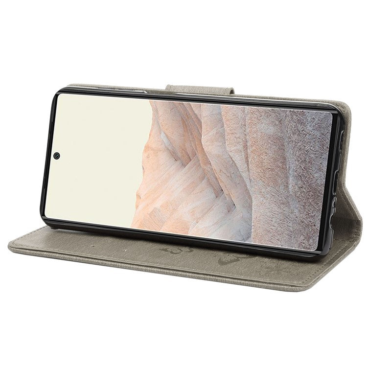 Anti-fingerprint Imprint Big Butterflies Leather Mobile Phone Case Stand Wallet Stand Covering for Google Pixel 6a - Grey