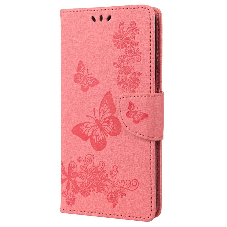 Anti-fingerprint Imprint Big Butterflies Leather Mobile Phone Case Stand Wallet Stand Covering for Google Pixel 6a - Pink