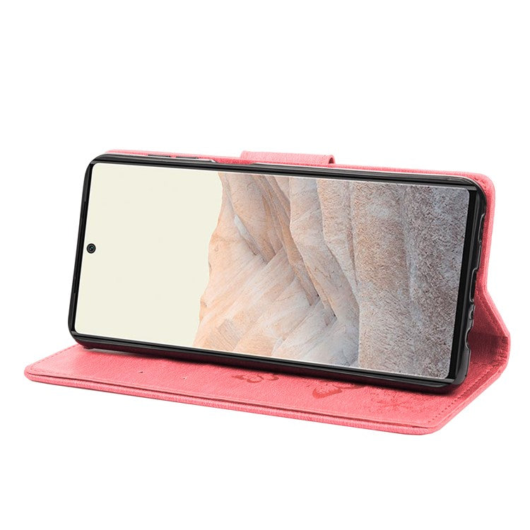Anti-fingerprint Imprint Big Butterflies Leather Mobile Phone Case Stand Wallet Stand Covering for Google Pixel 6a - Pink