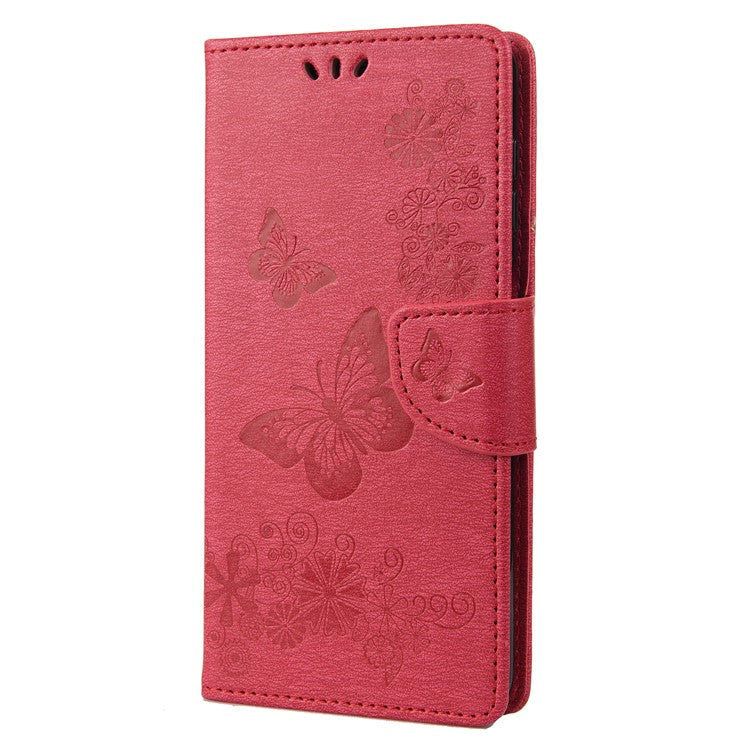 Anti-fingerprint Imprint Big Butterflies Leather Mobile Phone Case Stand Wallet Stand Covering for Google Pixel 6a - Red