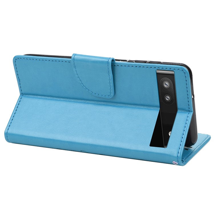 Stylish Imprint Butterflies Leather Phone Case Practical Wallet Stand Covering for Google Pixel 6a - Blue