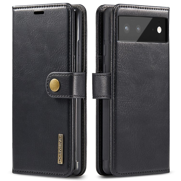 DG.MING Split Leather Cover Wallet Stand Design Detachable Magnetic Absorption Phone Case for Google Pixel 6 - Black