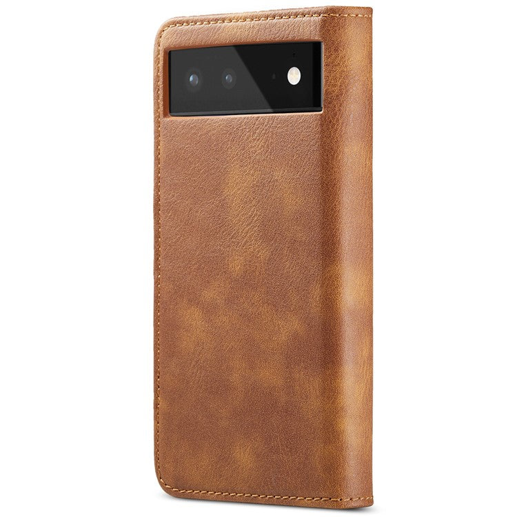 DG.MING Split Leather Cover Wallet Stand Design Detachable Magnetic Absorption Phone Case for Google Pixel 6 - Brown
