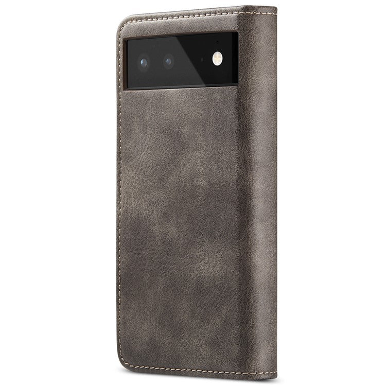 DG.MING Split Leather Cover Wallet Stand Design Detachable Magnetic Absorption Phone Case for Google Pixel 6 - Grey