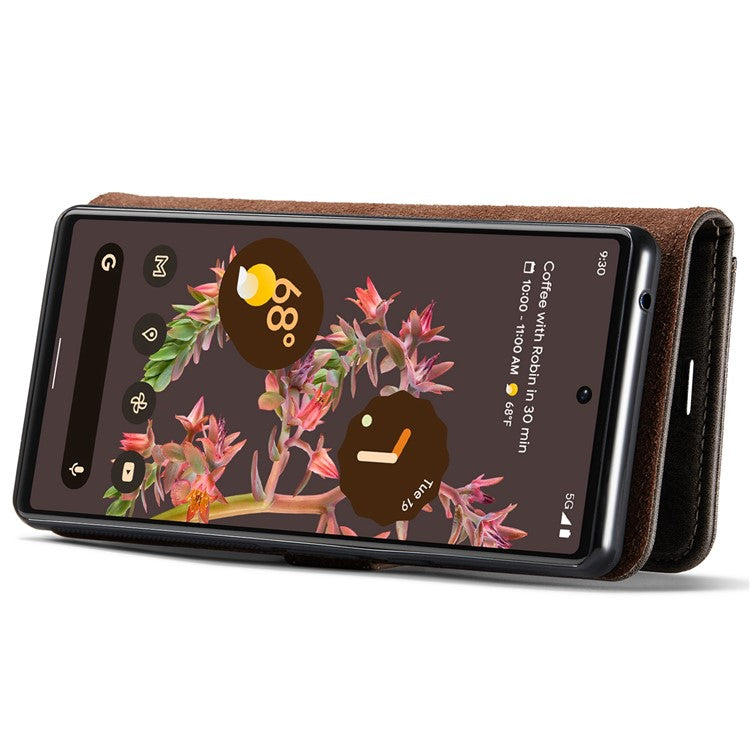 DG.MING Split Leather Cover Wallet Stand Design Detachable Magnetic Absorption Phone Case for Google Pixel 6 - Grey