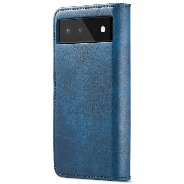 DG.MING Split Leather Cover Wallet Stand Design Detachable Magnetic Absorption Phone Case for Google Pixel 6 - Blue