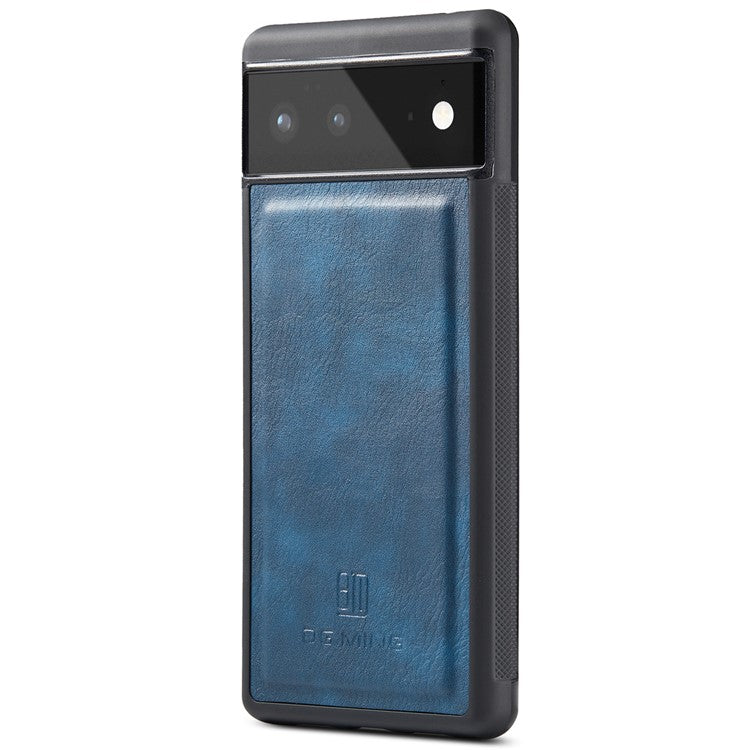 DG.MING Split Leather Cover Wallet Stand Design Detachable Magnetic Absorption Phone Case for Google Pixel 6 - Blue