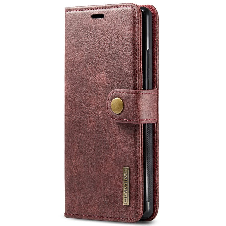 DG.MING Split Leather Cover Wallet Stand Design Detachable Magnetic Absorption Phone Case for Google Pixel 6 - Red