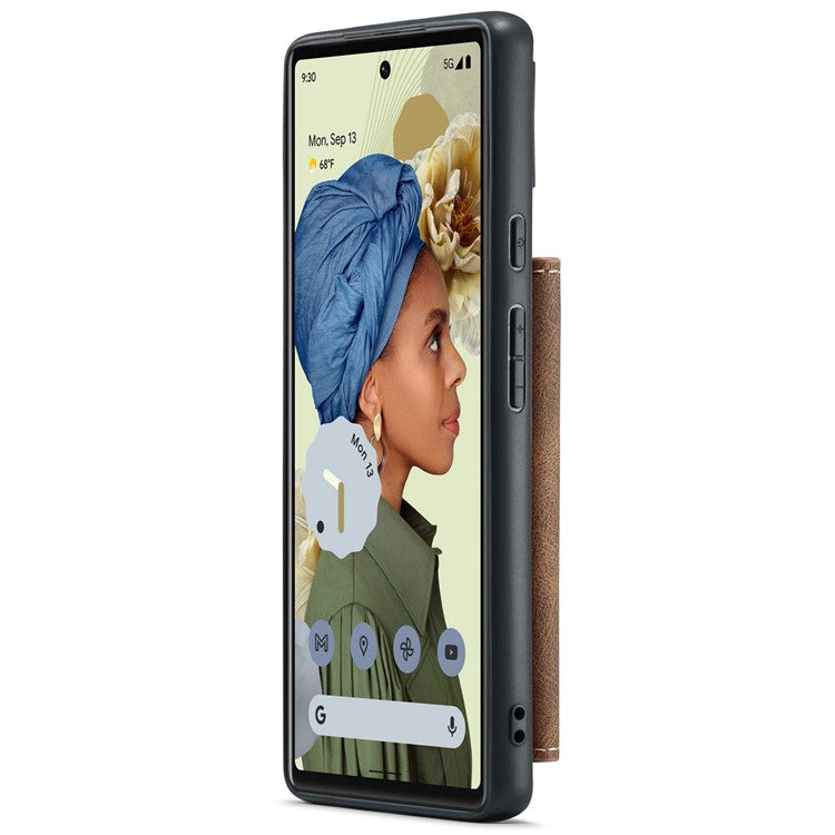 JEEHOOD Kickstand Function Detachable 2-in-1 Phone Case Drop-proof Wallet Magnetic Design Leather Coated TPU Cover for Google Pixel 6 - Brown