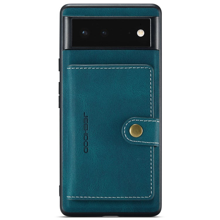 JEEHOOD Kickstand Function Detachable 2-in-1 Phone Case Drop-proof Wallet Magnetic Design Leather Coated TPU Cover for Google Pixel 6 - Green