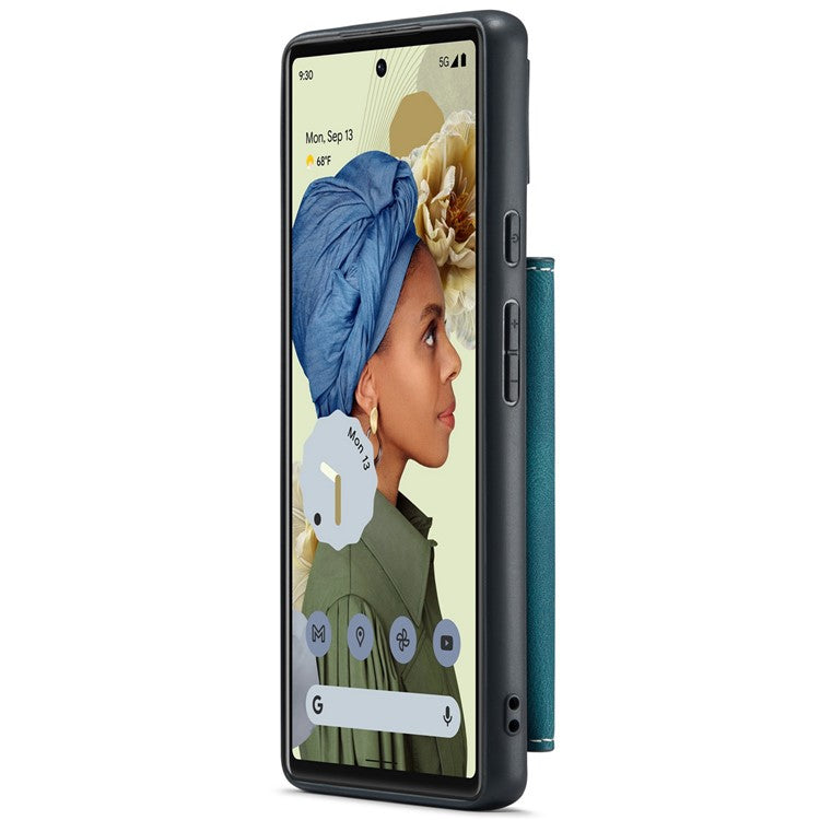 JEEHOOD Kickstand Function Detachable 2-in-1 Phone Case Drop-proof Wallet Magnetic Design Leather Coated TPU Cover for Google Pixel 6 - Green