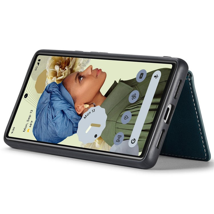 JEEHOOD Kickstand Function Detachable 2-in-1 Phone Case Drop-proof Wallet Magnetic Design Leather Coated TPU Cover for Google Pixel 6 - Green