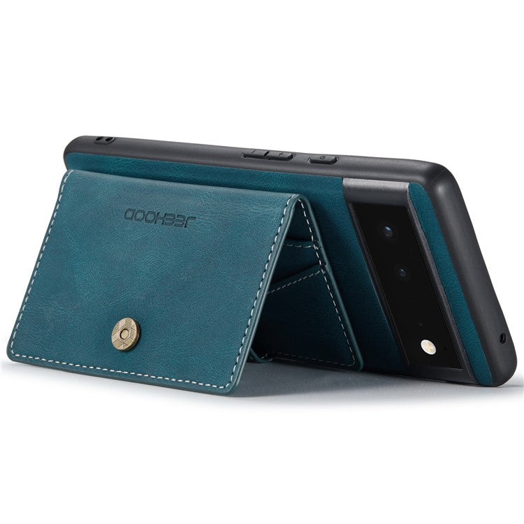 JEEHOOD Kickstand Function Detachable 2-in-1 Phone Case Drop-proof Wallet Magnetic Design Leather Coated TPU Cover for Google Pixel 6 - Green