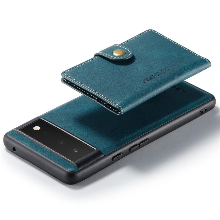 JEEHOOD Kickstand Function Detachable 2-in-1 Phone Case Drop-proof Wallet Magnetic Design Leather Coated TPU Cover for Google Pixel 6 - Green