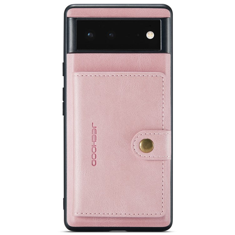 JEEHOOD Kickstand Function Detachable 2-in-1 Phone Case Drop-proof Wallet Magnetic Design Leather Coated TPU Cover for Google Pixel 6 - Rose Gold