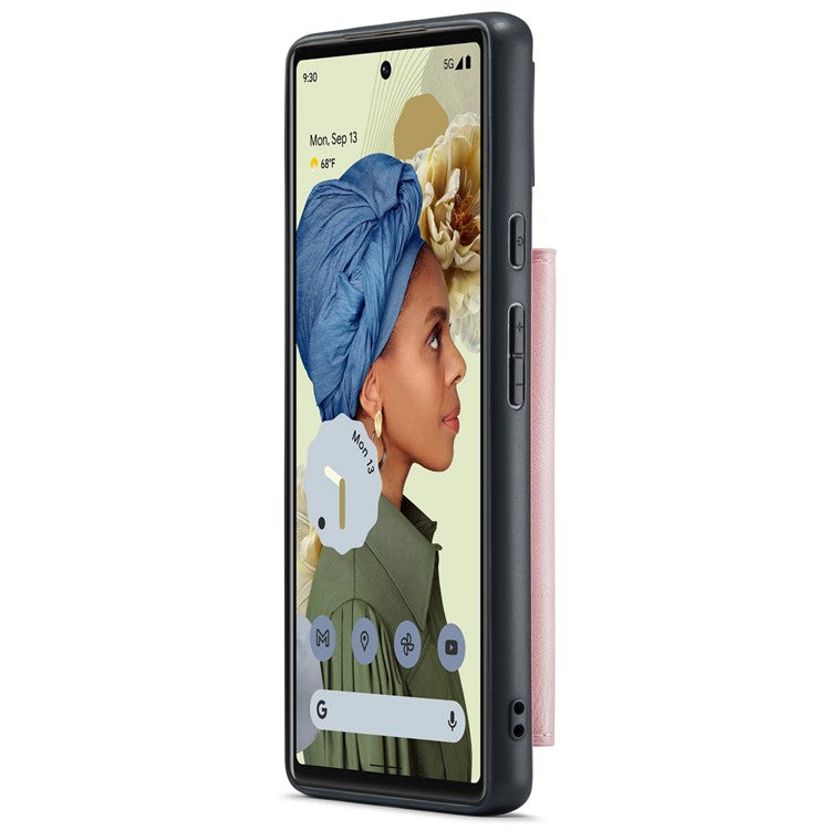 JEEHOOD Kickstand Function Detachable 2-in-1 Phone Case Drop-proof Wallet Magnetic Design Leather Coated TPU Cover for Google Pixel 6 - Rose Gold