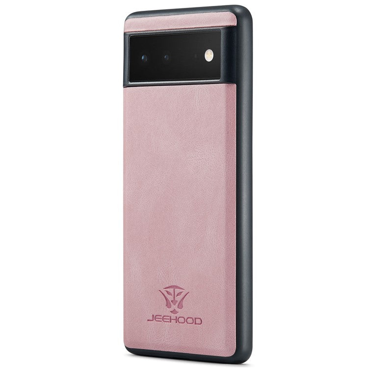 JEEHOOD Kickstand Function Detachable 2-in-1 Phone Case Drop-proof Wallet Magnetic Design Leather Coated TPU Cover for Google Pixel 6 - Rose Gold