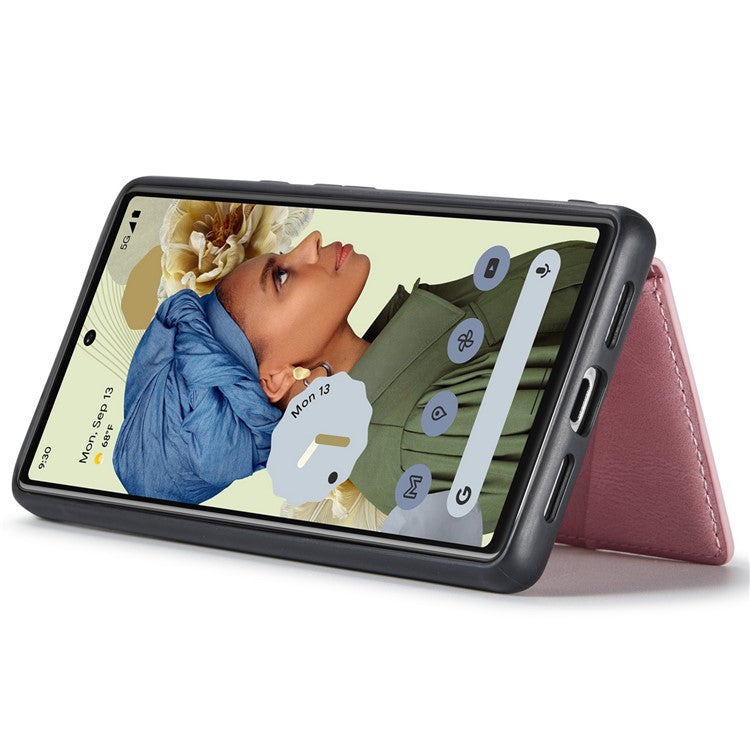 JEEHOOD Kickstand Function Detachable 2-in-1 Phone Case Drop-proof Wallet Magnetic Design Leather Coated TPU Cover for Google Pixel 6 - Rose Gold