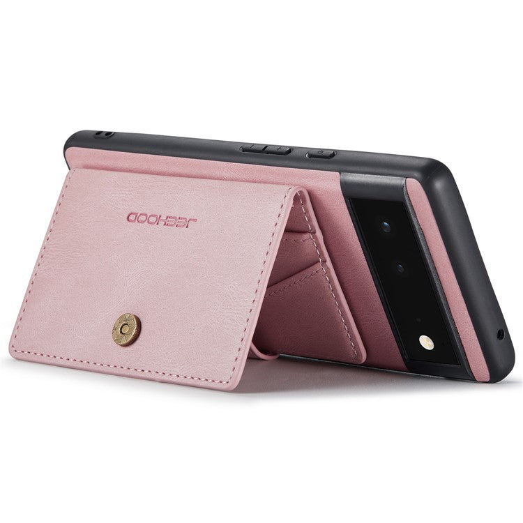 JEEHOOD Kickstand Function Detachable 2-in-1 Phone Case Drop-proof Wallet Magnetic Design Leather Coated TPU Cover for Google Pixel 6 - Rose Gold