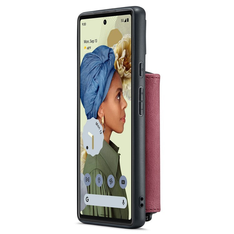 JEEHOOD Well-protected Anti-fall Kickstand Design Cover Leather Coated TPU Phone Case with Detachable Magnetic Zipper Wallet for Google Pixel 6 - Red