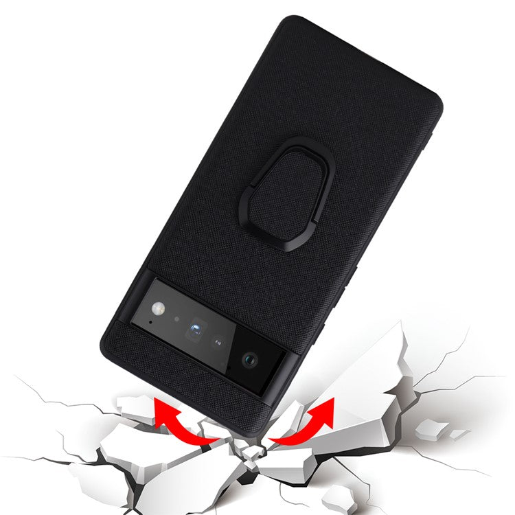 Adjustable Kickstand Design Built-in Metal Sheet PU Leather Coated TPU+PC Hybrid Cover for Google Pixel 6 Pro - Cross Texture/Black