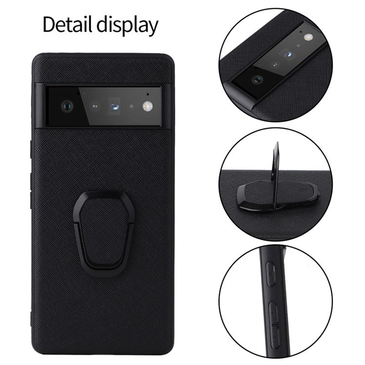 Adjustable Kickstand Design PU Leather Coated Phone Case Anti-fall Built-in Metal Sheet Cover for Google Pixel 6 - Carbon Fiber Texture/Black