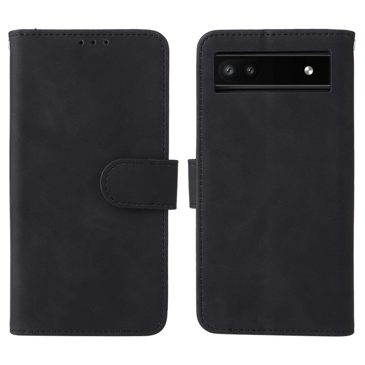Comfortable Skin-touch Feeling Anti-scratch PU Leather Stand Phone Cover Wallet Case for Google Pixel 6a - Black