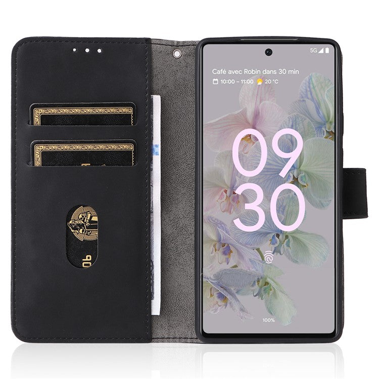 Comfortable Skin-touch Feeling Anti-scratch PU Leather Stand Phone Cover Wallet Case for Google Pixel 6a - Black