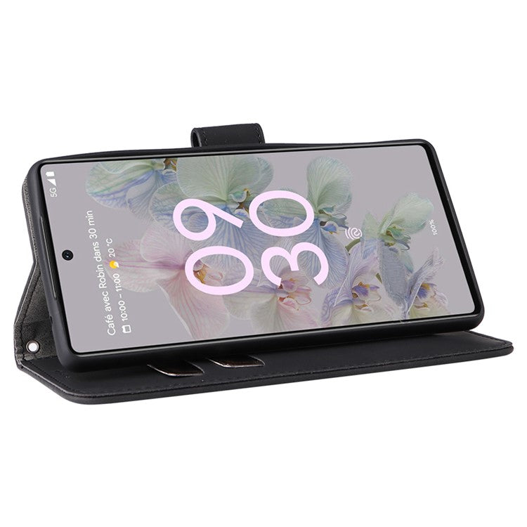 Comfortable Skin-touch Feeling Anti-scratch PU Leather Stand Phone Cover Wallet Case for Google Pixel 6a - Black