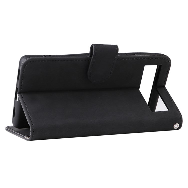 Comfortable Skin-touch Feeling Anti-scratch PU Leather Stand Phone Cover Wallet Case for Google Pixel 6a - Black