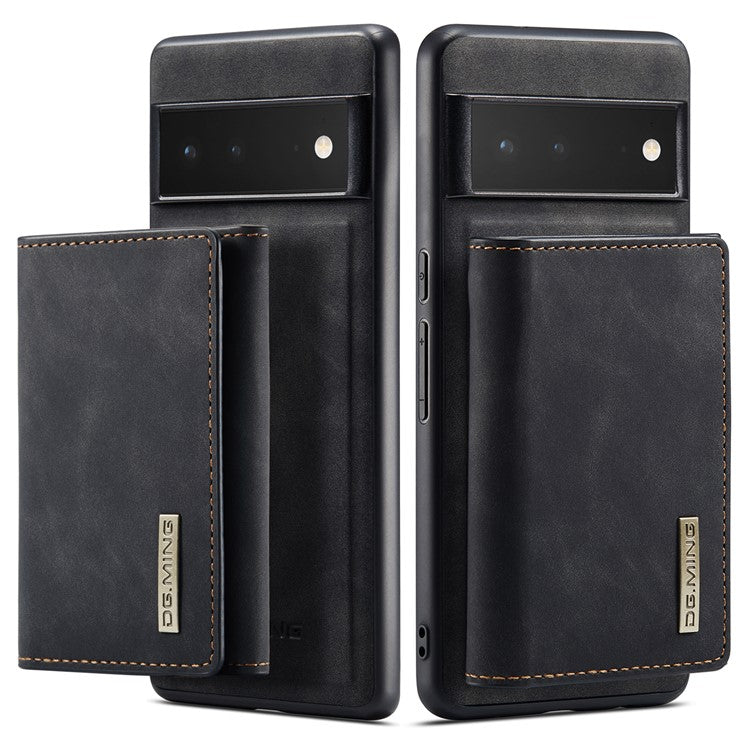 DG.MING M1 Series Detachable 2-in-1 Design Magnetic Absorption Wallet + PU Leather Coated Phone Case Cover with Kickstand for Google Pixel 6 Pro - Black