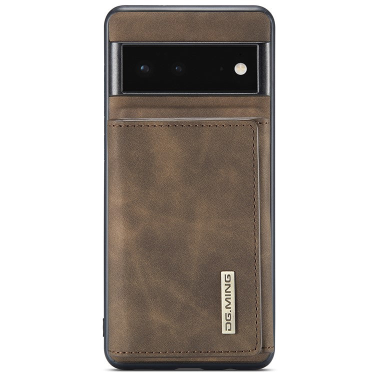 DG.MING M1 Series Detachable 2-in-1 Design Magnetic Absorption Wallet + PU Leather Coated Phone Case Cover with Kickstand for Google Pixel 6 Pro - Coffee
