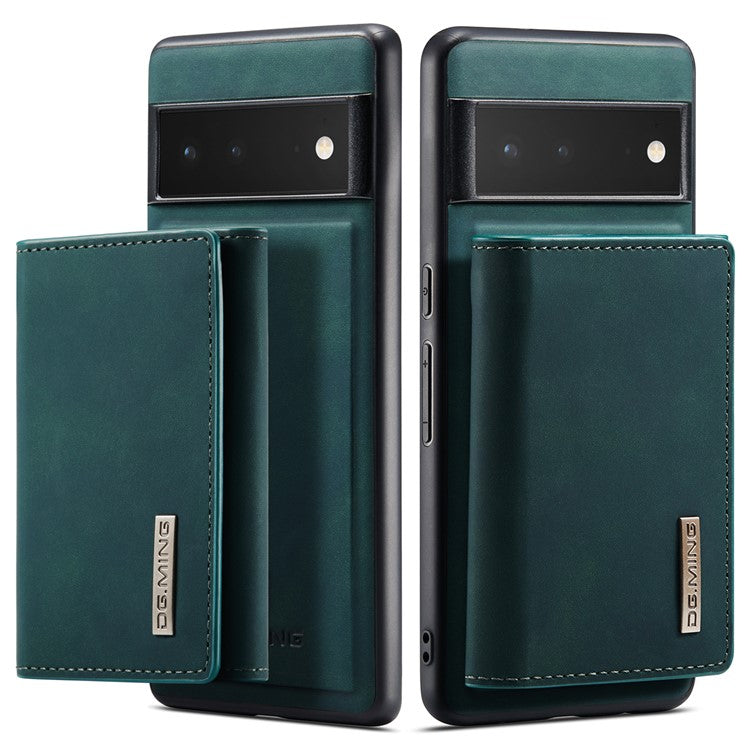 DG.MING M1 Series Detachable 2-in-1 Design Magnetic Absorption Wallet + PU Leather Coated Phone Case Cover with Kickstand for Google Pixel 6 Pro - Green