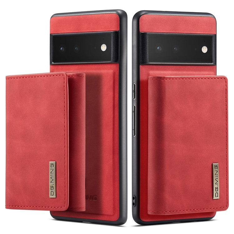 DG.MING M1 Series Detachable 2-in-1 Design Magnetic Absorption Wallet + PU Leather Coated Phone Case Cover with Kickstand for Google Pixel 6 Pro - Red