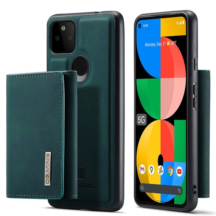 DG.MING M1 Series Detachable Magnetic Absorption Wallet + Well-protected PU Leather Coated Phone Case Shell with Kickstand for Google Pixel 5a 5G - Green