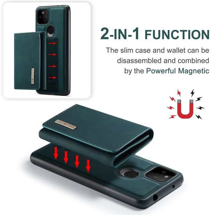DG.MING M1 Series Detachable Magnetic Absorption Wallet + Well-protected PU Leather Coated Phone Case Shell with Kickstand for Google Pixel 5a 5G - Green