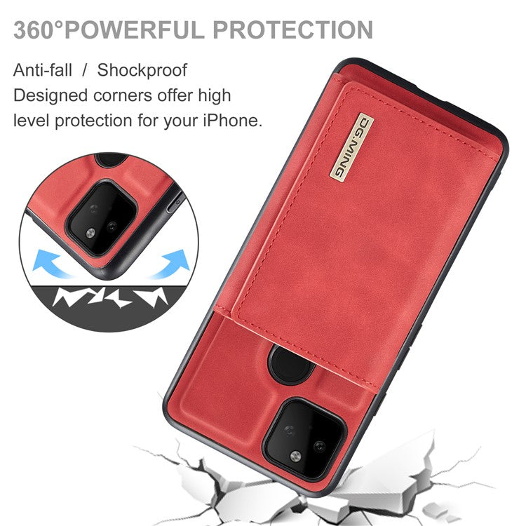 DG.MING M1 Series Detachable Magnetic Absorption Wallet + Well-protected PU Leather Coated Phone Case Shell with Kickstand for Google Pixel 5a 5G - Red