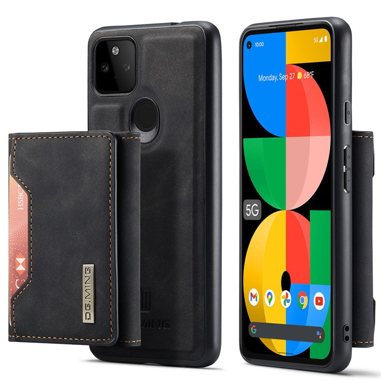 DG.MING M2 Series Front Card Slot Design Anti-Drop Magnetic Wallet Design Hybrid Case with Kickstand for Google Pixel 5a 5G - Black