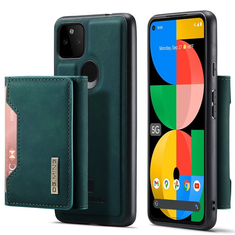 DG.MING M2 Series Front Card Slot Design Anti-Drop Magnetic Wallet Design Hybrid Case with Kickstand for Google Pixel 5a 5G - Green