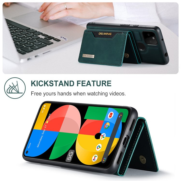 DG.MING M2 Series Front Card Slot Design Anti-Drop Magnetic Wallet Design Hybrid Case with Kickstand for Google Pixel 5a 5G - Green
