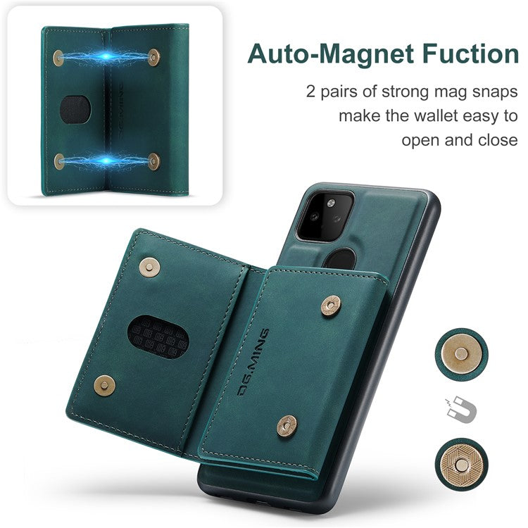 DG.MING M2 Series Front Card Slot Design Anti-Drop Magnetic Wallet Design Hybrid Case with Kickstand for Google Pixel 5a 5G - Green