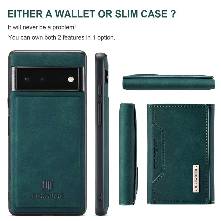 DG.MING M2 Series Shockproof Anti-scratch Magnetic Wallet Design Hybrid Case with Kickstand for Google Pixel 6 Pro - Green