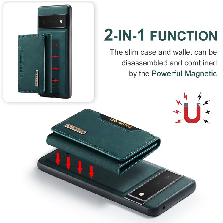 DG.MING M2 Series Shockproof Anti-scratch Magnetic Wallet Design Hybrid Case with Kickstand for Google Pixel 6 Pro - Green