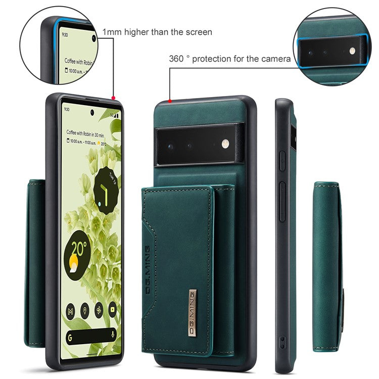 DG.MING M2 Series Shockproof Anti-scratch Magnetic Wallet Design Hybrid Case with Kickstand for Google Pixel 6 Pro - Green