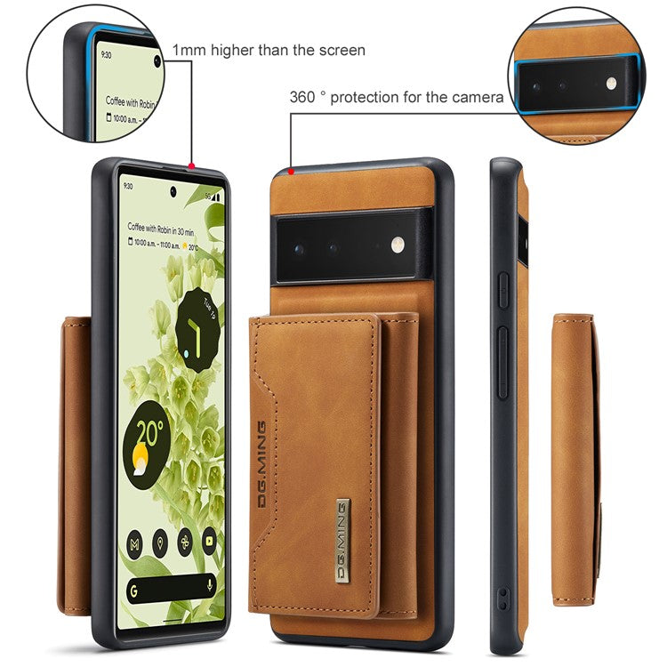 DG.MING M2 Series Shockproof Anti-scratch Magnetic Wallet Design Hybrid Case with Kickstand for Google Pixel 6 Pro - Brown
